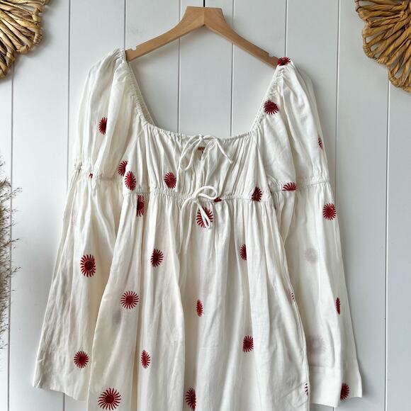 Free People dress maxi embroidered cotton linen color white/red size small NWOT - Picture 7 of 12